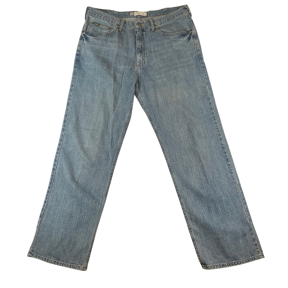 Lee Premium Jeans Men 38x32 Relaxed Straight Wide Leg Medium Wash Cotton